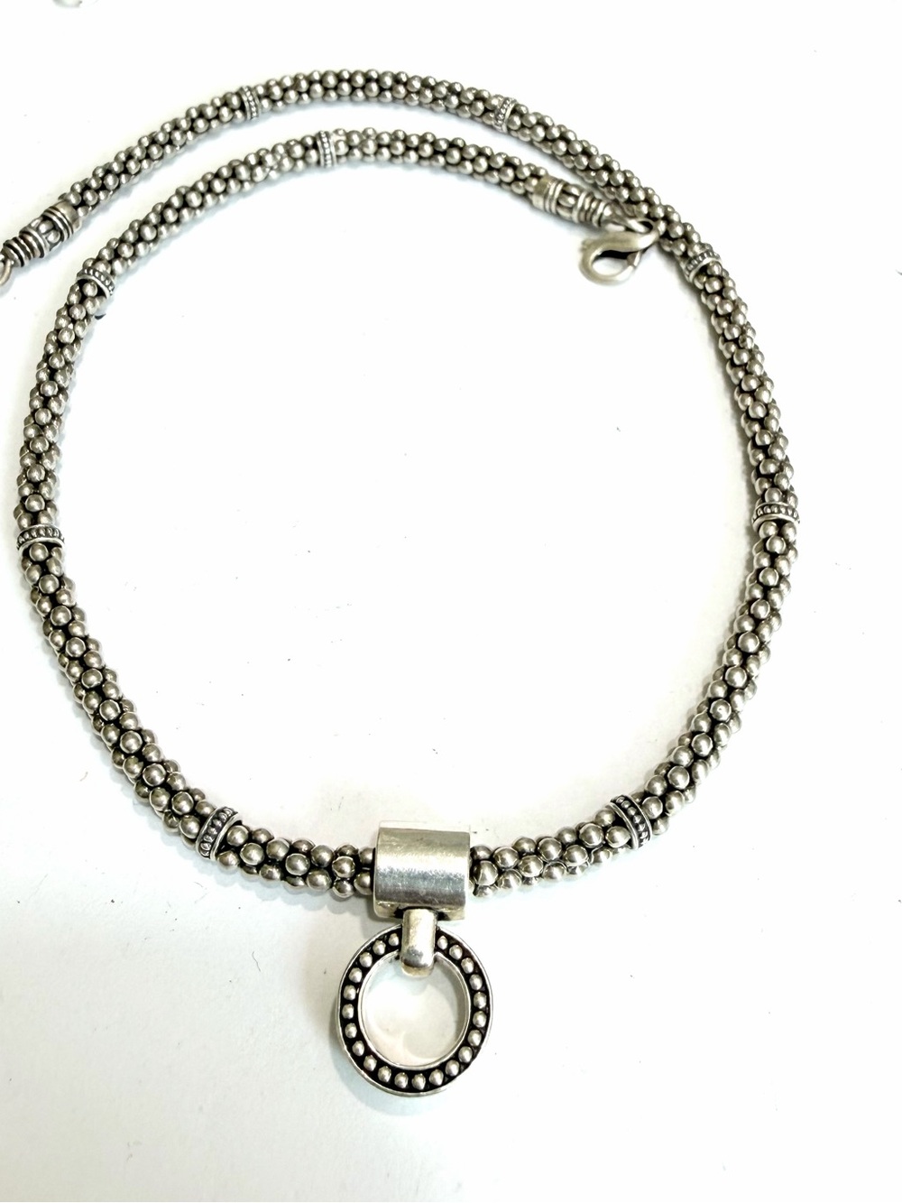 LAGOS Silver Beaded Necklace with Circle Drop